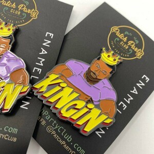 Cool Enamel Pin for Men, &quot;Kingin&quot; Exclusive Lapel Pin, Black King Pin, Size 1.50 inches, with 2 Butterfly Clutches, Lapel Pins for Jackets