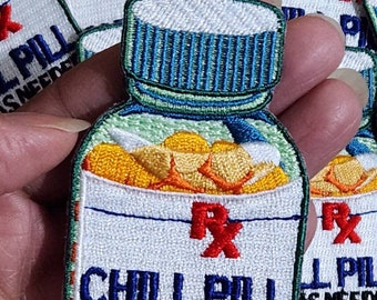 Vintage "Chill Pill" 1-pc, Size 3.5", Embroidered Patch, Fun Appliques, Iron-on or Sew On Patches, DIY Applique for Clothing, Hats, Crocs