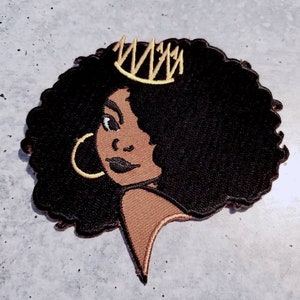 NEW "Crowned Queen" 4" Iron-On Patch, Embroidered Afrocentric Patch; Cute Applique for Clothing & Accessories, Small Patch