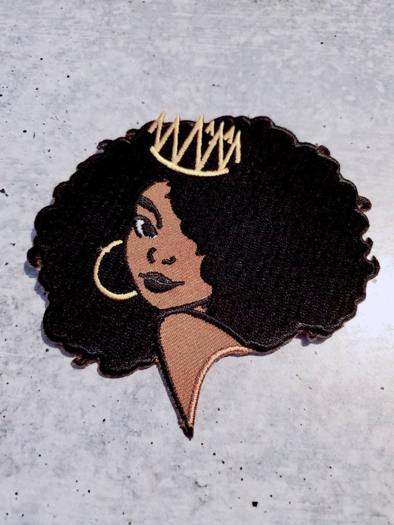 NEW Crowned Queen 4 Iron-On Patch, Embroidered Afrocentric Patch Cute Applique for Clothing & Accessories, Small Patch image 1