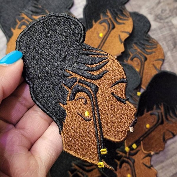 Nuevo, Chocolate "Braided Beauty" Afrocentric-Diva Patch, Tamaño 3.5", Parche bordado de hierro, DIY, Suministros de manualidades, Melanin Magic Patch