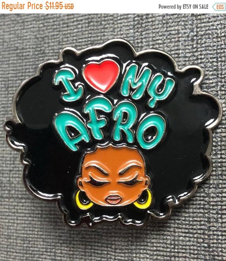 New Arrival, 'I Love my Afro' Lapel Pin, Black Girl Magic Soft Enamel Pin, Size 2', w/Butterfly Clutch, Cool Pin for Bags, Jackets, & Shoes 