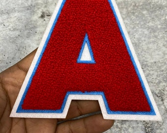 Varsity Patches, Red Chenille/Blue and White Layered Felt, 1-pc, Choisissez votre lettre, A à Z Patch, Coudre ou Iron-on, Taille 5 »