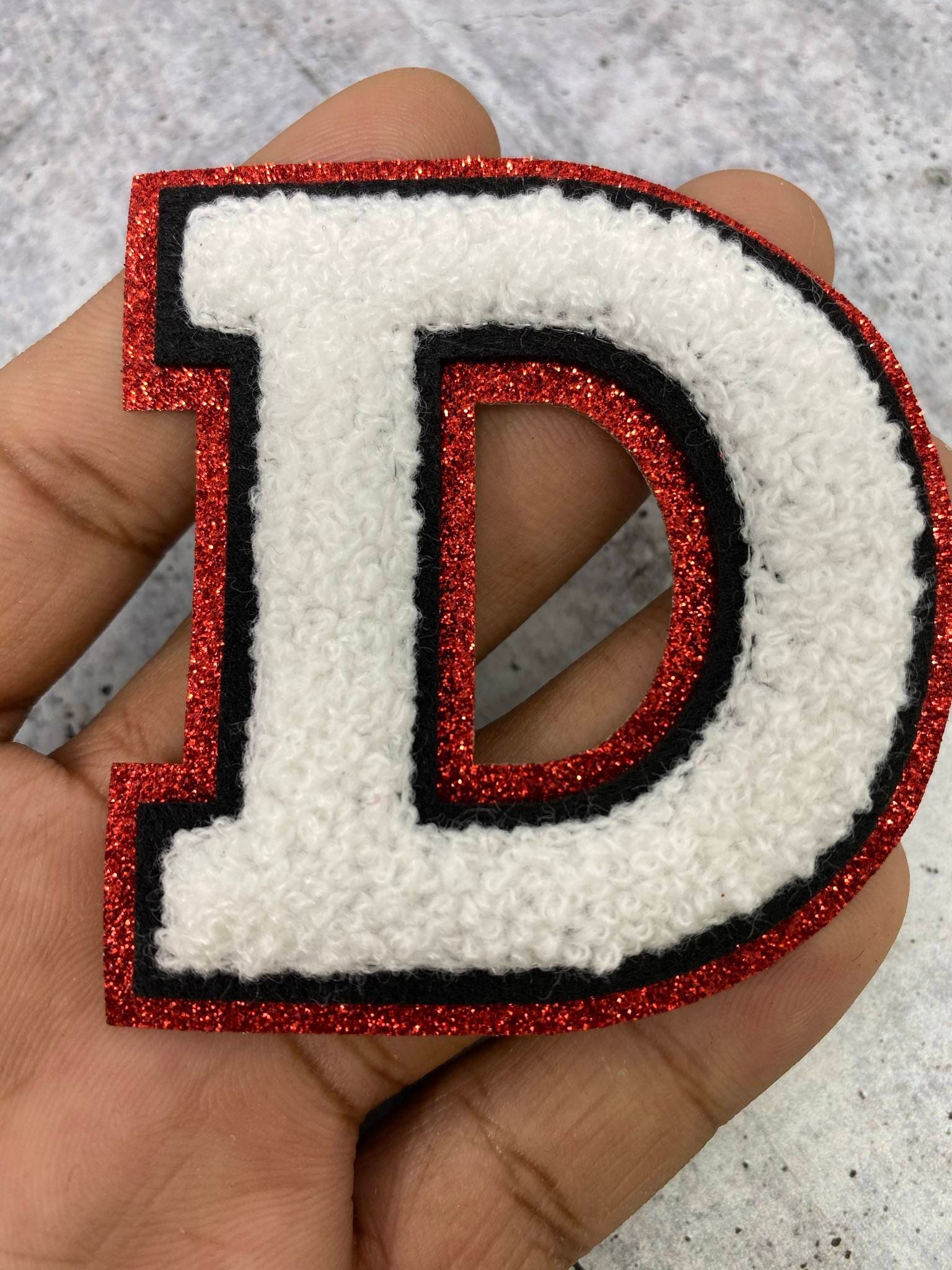 Red Chenille Iron On Blue Glitter Letter Patches – Scratch Decor