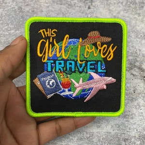 Wanderlust black Girls Travel Iron-on Patch, Size 3x3 With Metallic Gold,  Embroidered Patch for Jackets, Hats, & Crocs, Small Patch 