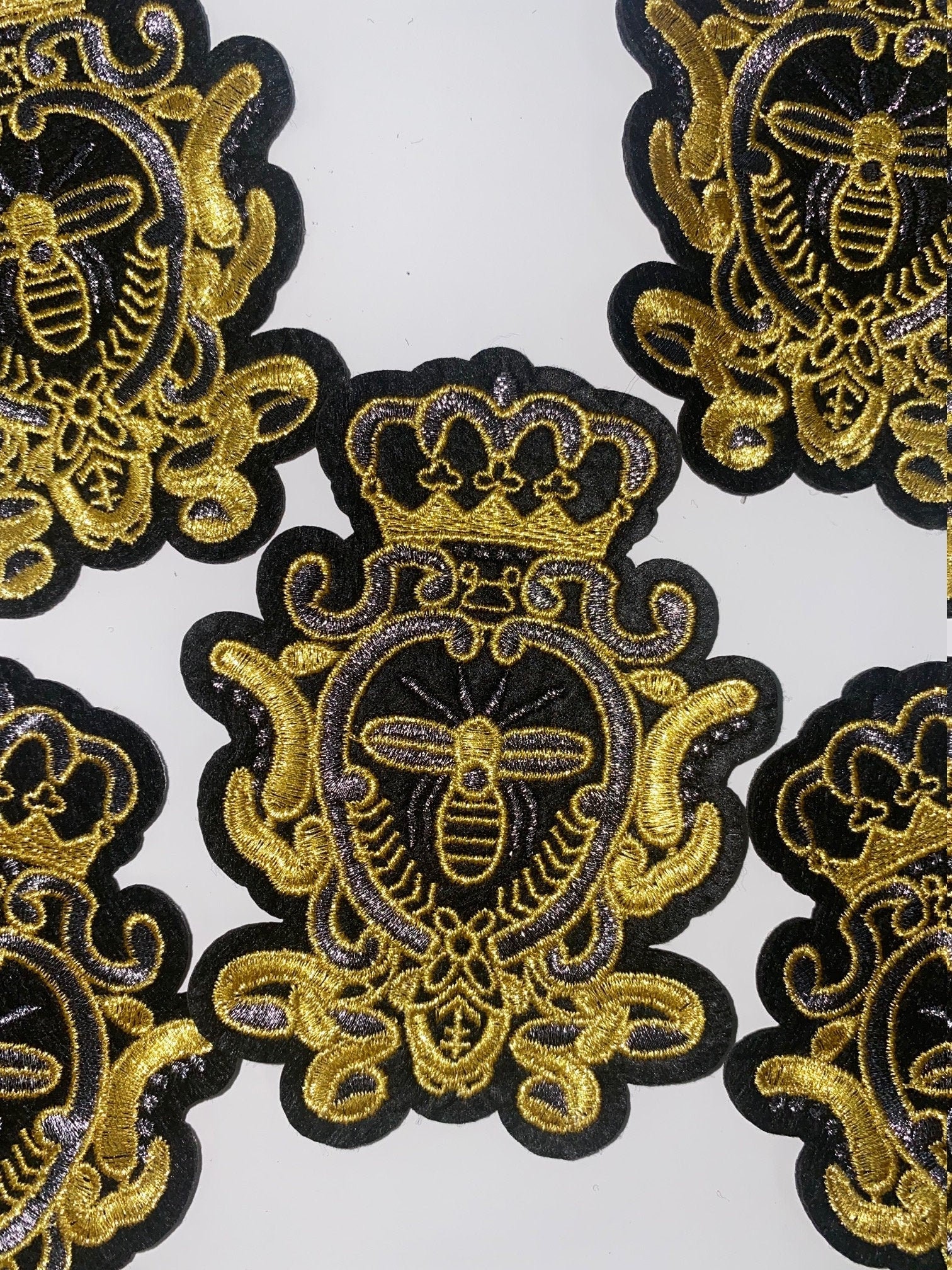 Heraldic, Metallic Gold, Black & Gray Royal Bee Crest, W/crown 