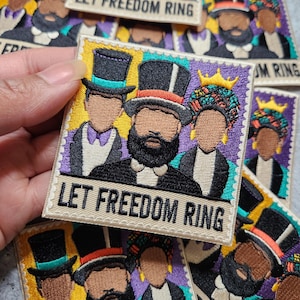 Patch Party Club, (1 pz.) Vintage Postage &quot;Let Freedom Ring&quot; Design afrocentrico, taglia 3&quot; da stirare, toppa ricamata, toppa della storia nera