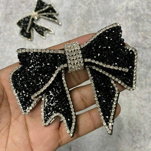 2 pcs, Blinged Bowknot Patch with Felt Back, Accessorize  Shoes, Clothing, & More, Size 5" wide x 3" length; Craft Supplies, Rhinestone Bow