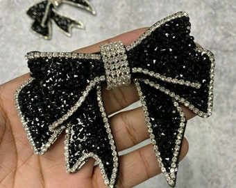 2 Stück, Blinged Bowknot Patch mit Filzrücken, Größe 5 "breit x 3" Länge; Bastelbedarf, Strass Bogen