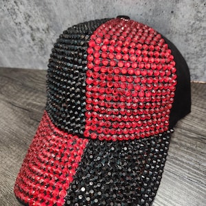 LAST CHANCE Vintage Wool Red Hat Rhinestones Black Buckle Vintage Buffalo Plaid Red Black Wool Cap Hat Size Small  main image 3