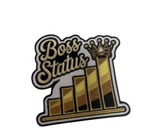 Patch Party Club (1-Pc.) Boss Status Patch, Gold Crown Iron On Patch, Entrepreneur Success Embroidered Patch, Business Owner Hustle Patch