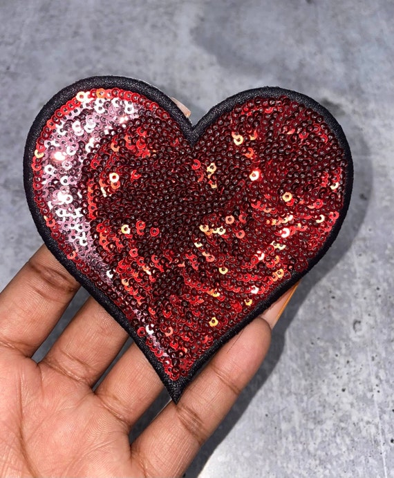 Sequins Sew Iron on Applique Embroidered Patches, Embroidery Heart Large  Patch Handmade Sequin Patches, Sequins Flower Patch Piece, Sequin Heart