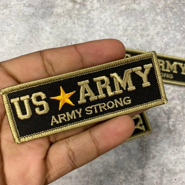 New "US ARMY" Military Emblem, Army Green & Black, with Gold Star, Embroidery Patch, Size 3"x1", Iron-on Patch, Small Badge for Clothing