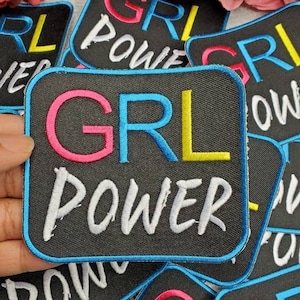 New Arrival "GRL POWER" Female Empowerment Patch, Feminist Patch, Girls Colorful Iron-on Patch; DIY Patch, Size 4"x4"