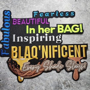 Patch Party Club, (1 pz.) &quot;BlaQnificent & In Her Bag&quot; Bellissimo design vibrante, taglia 9&quot; da stirare, toppa ricamata, toppa della storia nera per fai da te