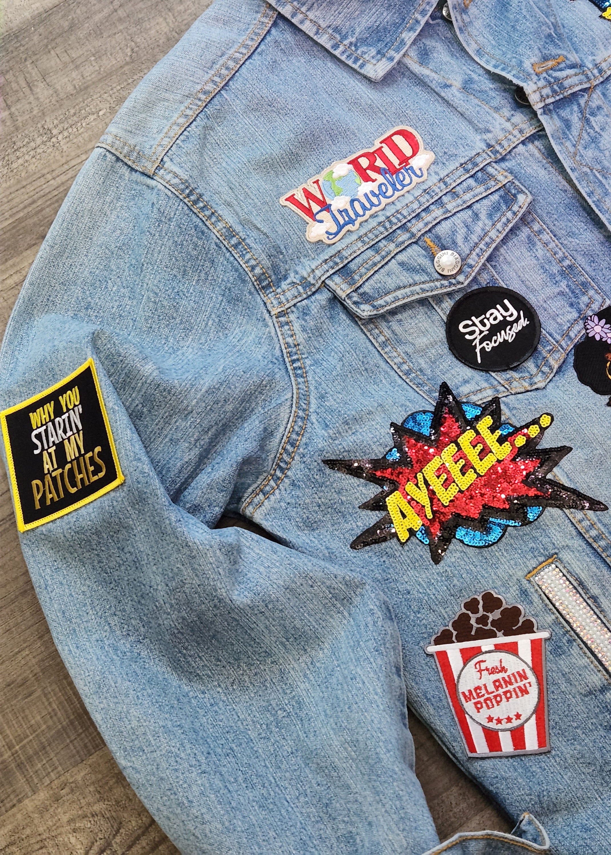 Patch Party Club, Custom patched Up Denim Jacket Exclusive Design