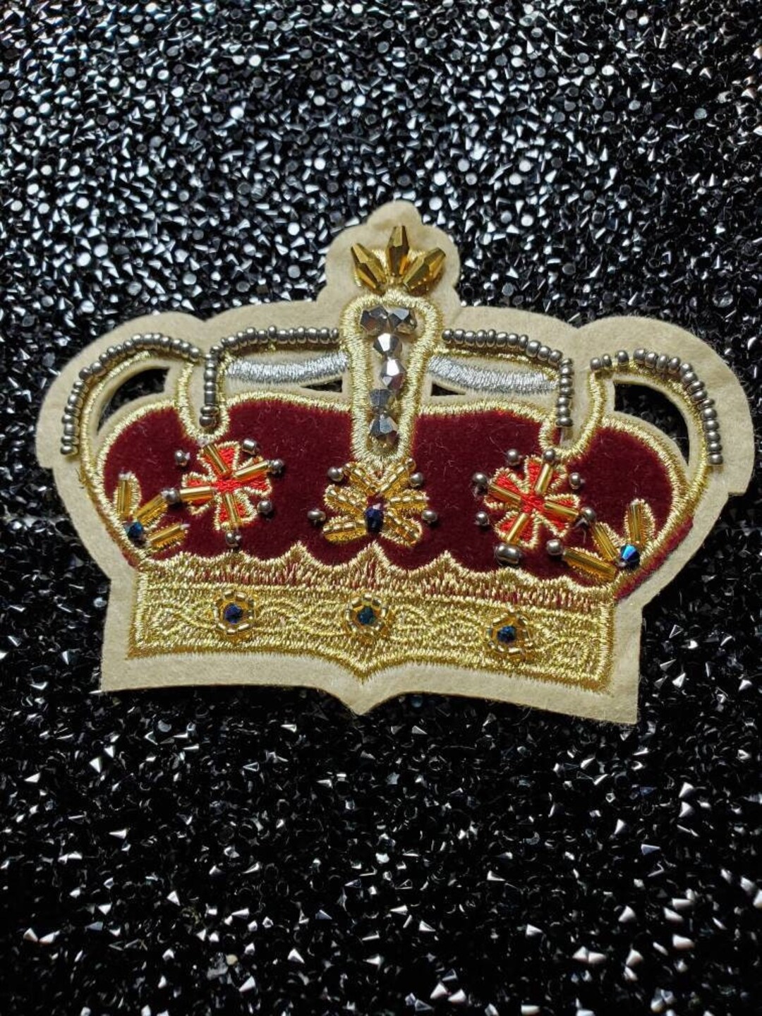 Velvet, Royal Crown Patch With Golden Studs, Cool Applique for Men ...