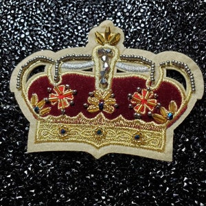 Velvet, Royal Crown Patch with Golden Studs, Cool Applique for Men, Iron-On Embroidery Patch, Cool Patch for Camo, Fashion Patch, Size 3.5"
