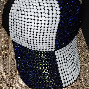 Patch Party Club "Blue & White" Rhinestone Trucker Hat, Bling Baseball Cap, Sparkle Statement Hat
