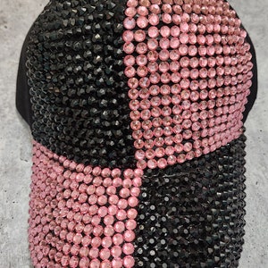 Patch Party Club, Super Blingy "PINK & BLACK" Handmade Rhinestone Hat with Snap Closure, Fashionable Trucker Hat, Sparkling Baseball Cap