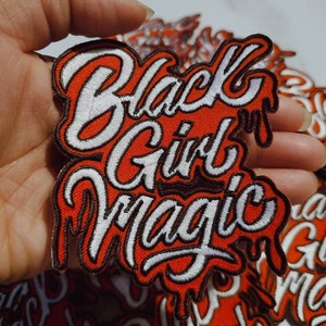 Red & White,&quot;Drippin, Black Girl Magic&quot; NEW Design, Iron-on Embroidered Patch, DIY Applique, Size 4&quot;, Cute Gift for Sorority Girl