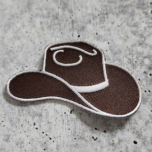 Patch Party Club, (1-pc)&quot;Classic Cowboy Hat&quot; Iron-On Patch (BROWN & WHITE), Size 3&quot; Western Patches For Jackets, Trucker Hats, Bags