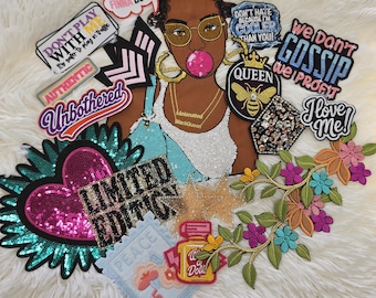 Patch Party Club - Lot de 20 écussons premium « Bubble Pop » | Écussons thermocollants et à coudre ornés de paillettes, strass et broderies | Mode à faire soi-même