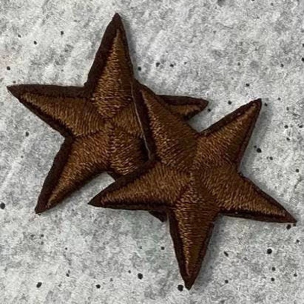2pc/Mini BROWN Star Applique Set, Star Patch, 1" inch Small Stars, Cool Applique, Iron-on Embroidered Patch, Patches for Clothes