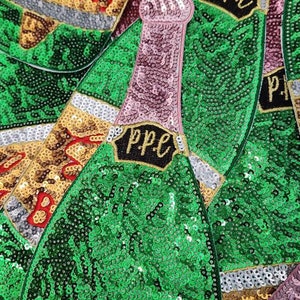 NEW, Sparkling Bubbly - 12" Iron-on, Sequins and Embroidered Wine Bottle LARGE Patch Perfect for Denim Jacket, Shirts, Hoodies, and More