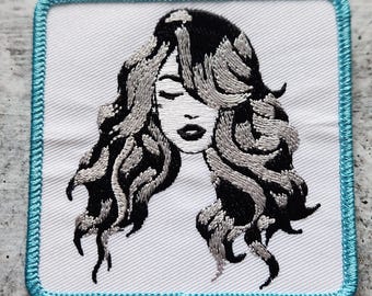 Patch Party Club, (1-pc) "Elegance & Curls" Embroidered Patch, Sz 3"x3", Euro Fashion Icon, Fashion Patch for Jackets, Trucker Hats, Bags