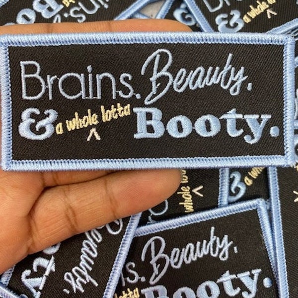 Brains, Beauty & A Whole Lotta Booty, Motivational Quote Patch, 4"x2" inch,  Cool Applique For Clothing, Iron-on Embroidered Patch