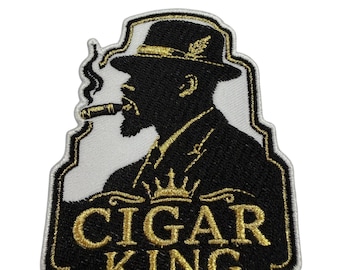 Patch Party Club (1 pièce), Écusson brodé « Roi du cigare » 7,6 cm, Écusson pour amateur de cigares, Accessoire pour homme affichant son amour du cigare