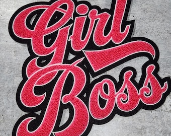 Patch Party Club, écusson en chenille « Girl Boss » – Insigne d'entrepreneur à coudre ou à coller 9 x 9 po, grand écusson de veste, vestes universitaires, sweat à capuche