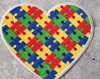 Iron on Colourful Heart Puzzle Patch - Autism Awareness  display picture 3