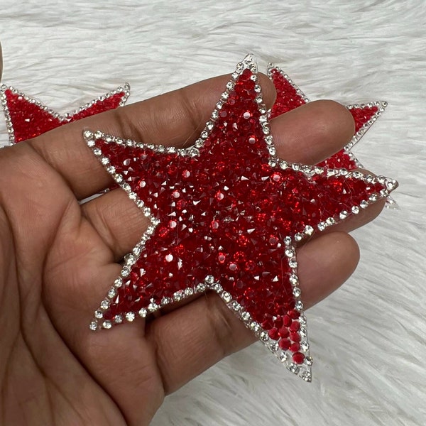 Exclusive, RED Rhinestone "Star" Bling Patch, Size 3", Cool Applique For Clothing, Iron-on Patch, Small Patch for Jackets, DIY Projects