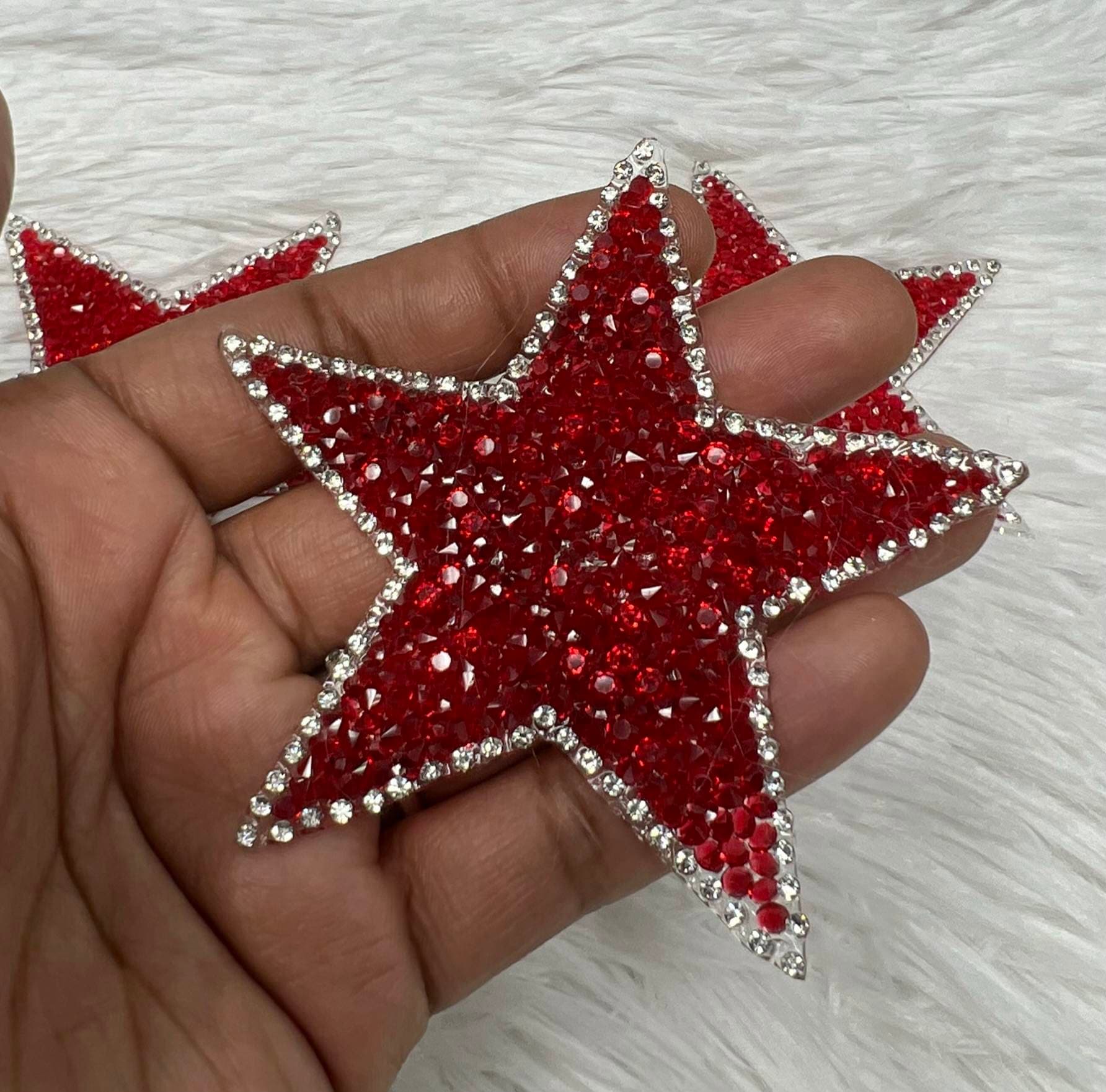 Exclusive, RED Rhinestone "Star" Bling Patch, Size 3", Cool Applique For Clothing, Iron-on Patch, Small Patch for Jackets, DIY Projects