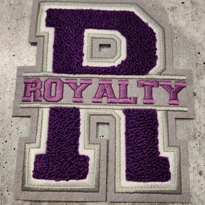 Heraldic, (1-pc) Monogram Letter, &quot;R&quot; Royalty, Chenille Iron-on Patch, Size 6&quot;,Purple|Silver|White, Patch for Jackets and More