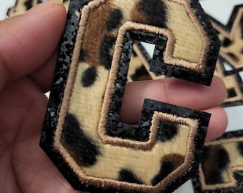 Nieuw, LUIPAARD-letters met zwarte glitter, maat 2,75" Varsity Letter-patch met opstrijkbare achterkant, A-Z-letters, letters voor doe-het-zelf, hoedjas