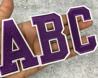 New, &quot;PURPLE&quot;, 3&quot; Embroidered Letter w/White Felt, Varsity Letter Patch, 1-pc, Iron-on Backing, Choose Your Letter, A-Z Letters, Diy Letters