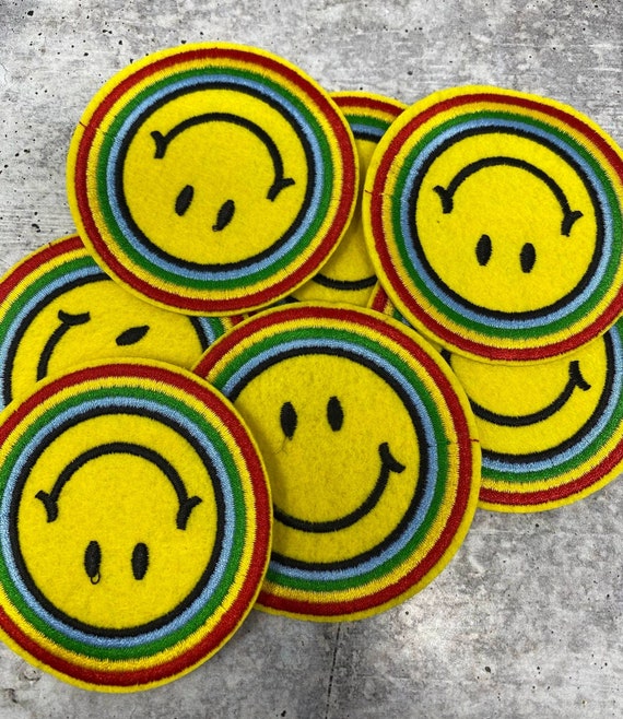 Smiley Face Iron on Patch Embroidered Patches for Jackets Yellow