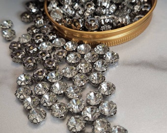 Bulk: 5oz JAR, 8mm "Rhinestone" SILVER Sparkling Crystals,Rivets,Rhinestones for Pearl Setting Machine, Easy to Apply, Great For Denim, Bags