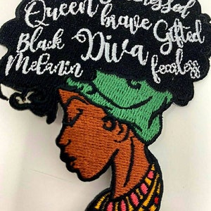 Patch Party Club, (1 pc) &quot;Empowered Locs&quot; 4&quot; Iron-On Patch, Embroidered Afrocentric Patch; for Hats, Socks, Jackets, Bags