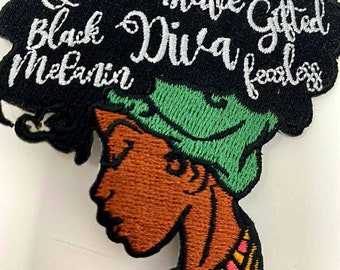 Patch Party Club, (1 pc) "Empowered Locs" 4" Iron-On Patch, Embroidered Afrocentric Patch; for Hats, Socks, Jackets, Bags