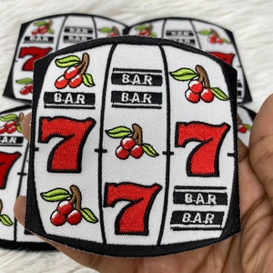 Lucky 7 Casino & Slot Machine Patch, Size 3.5&quot;, 1-pc, Iron-on Applique for Clothing, Hats, Shoes, Cool Gift Idea for Gambling, Jackpot Patch