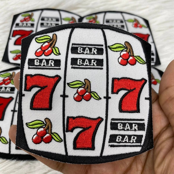 Lucky 7 Casino & Slot Machine Patch, Size 3.5", 1-pc, Iron-on Applique for Clothing, Hats, Shoes, Cool Gift Idea for Gambling, Jackpot Patch