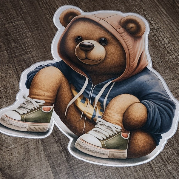 Luxury Collection: "Hip-Hop Radio Hooded Teddy Bear," Sz 12", 1-pc, Digital Patch w/Satin Border & Iron-On Backing, Large Patch for Jacket
