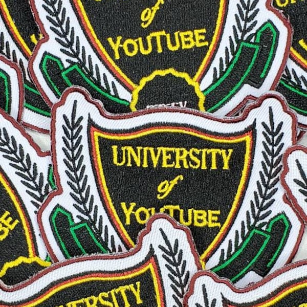 New Arrival, "University of YouTube" DIY, Embroidered Iron On Patch; Cool Badge for Clothing; Jacket Patch, Size 4.5"
