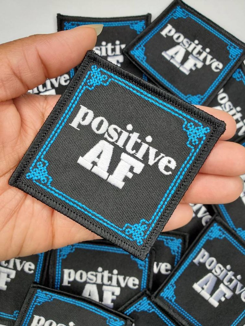 New Arrival, Inspirational Patch 'Positive AF' Embroidered Novelty Patch, DIY Appliques, Cool Iron-on Patch for Clothing & Hats, Size 2.75' 