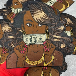 Exclusive, &quot;Put Yo Money Where Yo Mouth Is&quot; 100% Embroidery, 10&quot; Patch, Iron-on, Large Back Patch, Jacket Patch for Jackets and Clothing