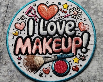 Ny broderad lapp med texten "I Love Makeup" - Rolig och färgglad design för makeupälskare (1 st.) lapp för makeupälskare, strykbar DIY-lapp för hattar, jackor